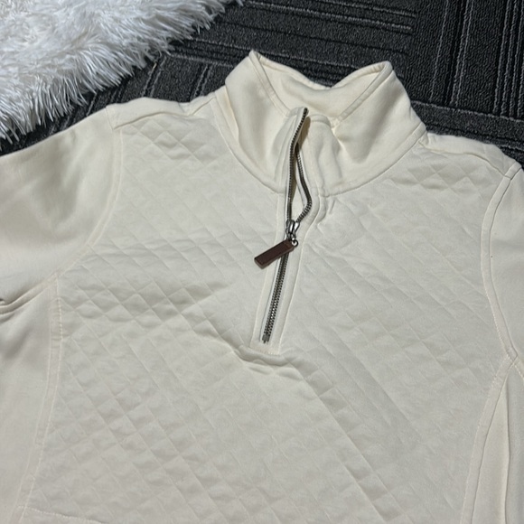 L.L. Bean Quilted Pullover Long Sleeve 1/4 Zip Cream Top Women’s Size Medium - Picture 4 of 16